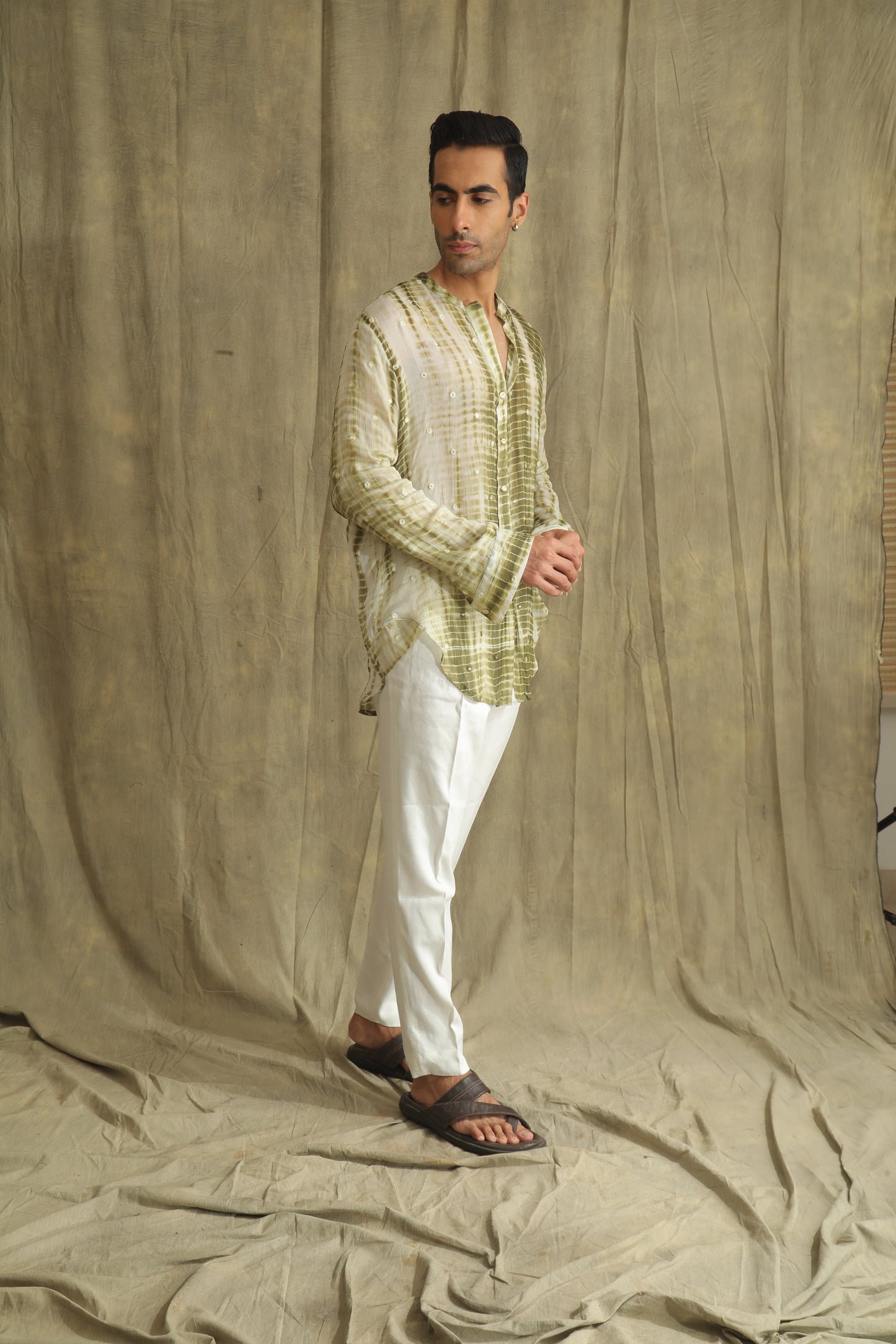 Green tie an dye kurta shirt