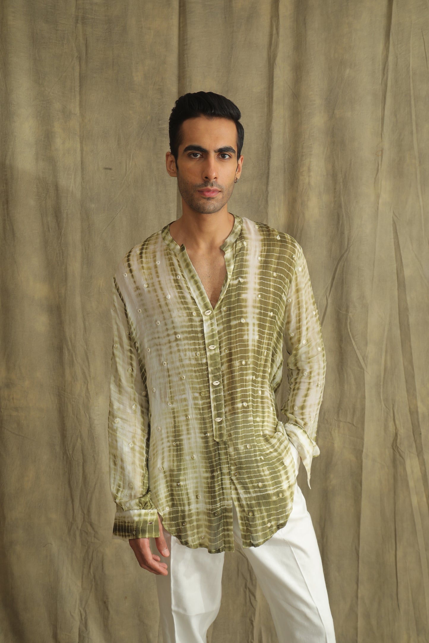 Green tie an dye kurta shirt