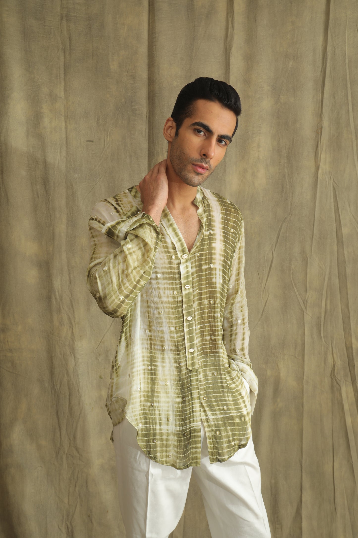 Green tie an dye kurta shirt