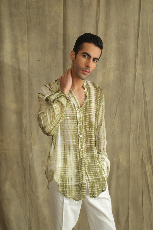 Green tie an dye kurta shirt