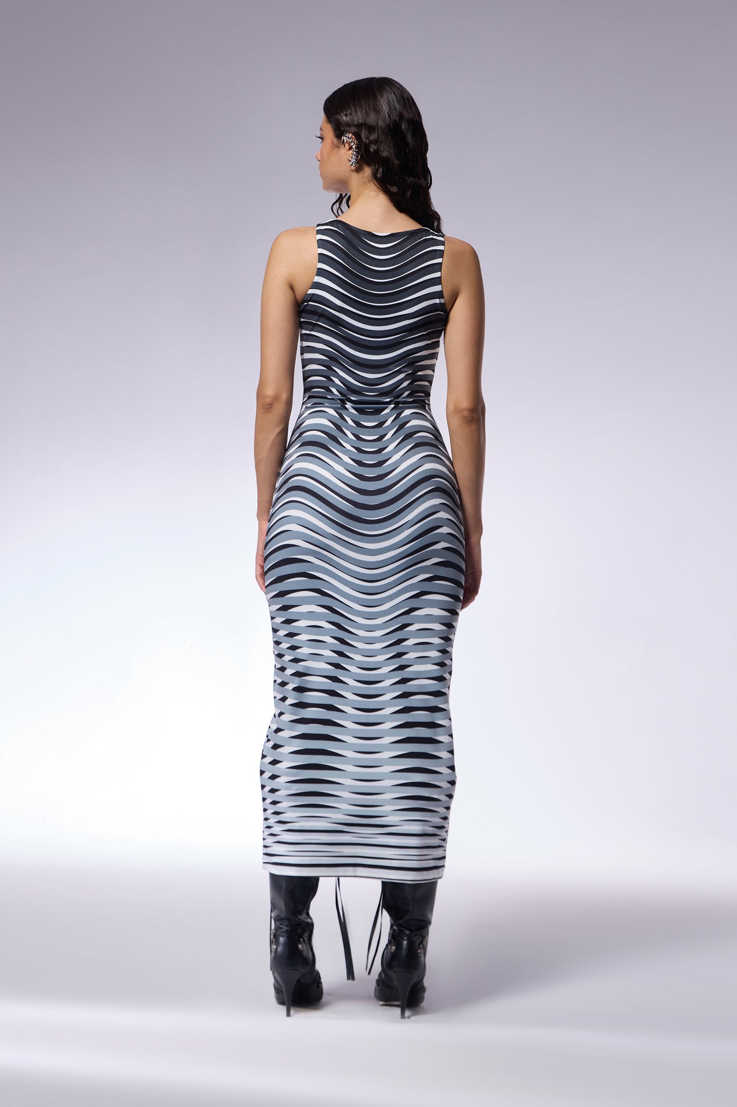 Optic grey Midi Trompe l’Oeil Print Dress