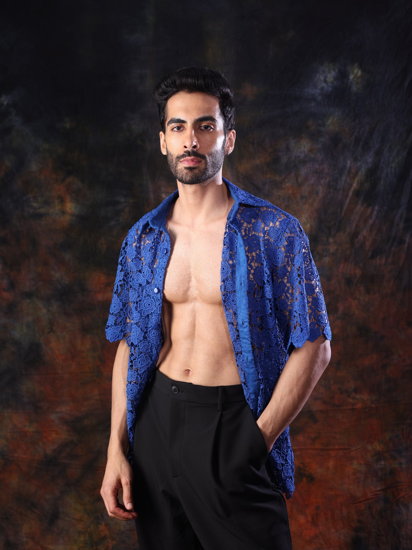 ELECTRIC BLOOM CROCHET SHIRT