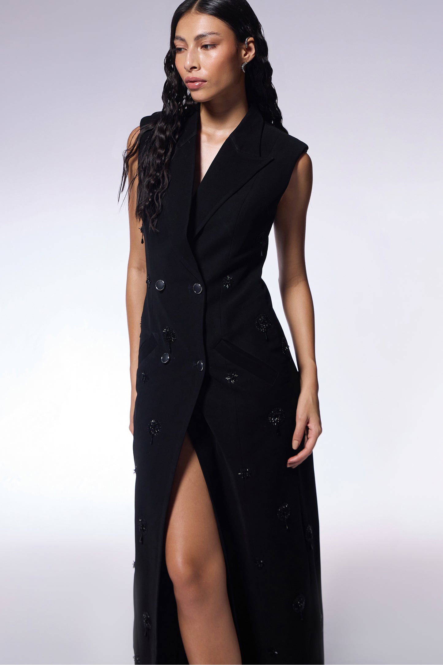 Midnight Embellished Coat Dress