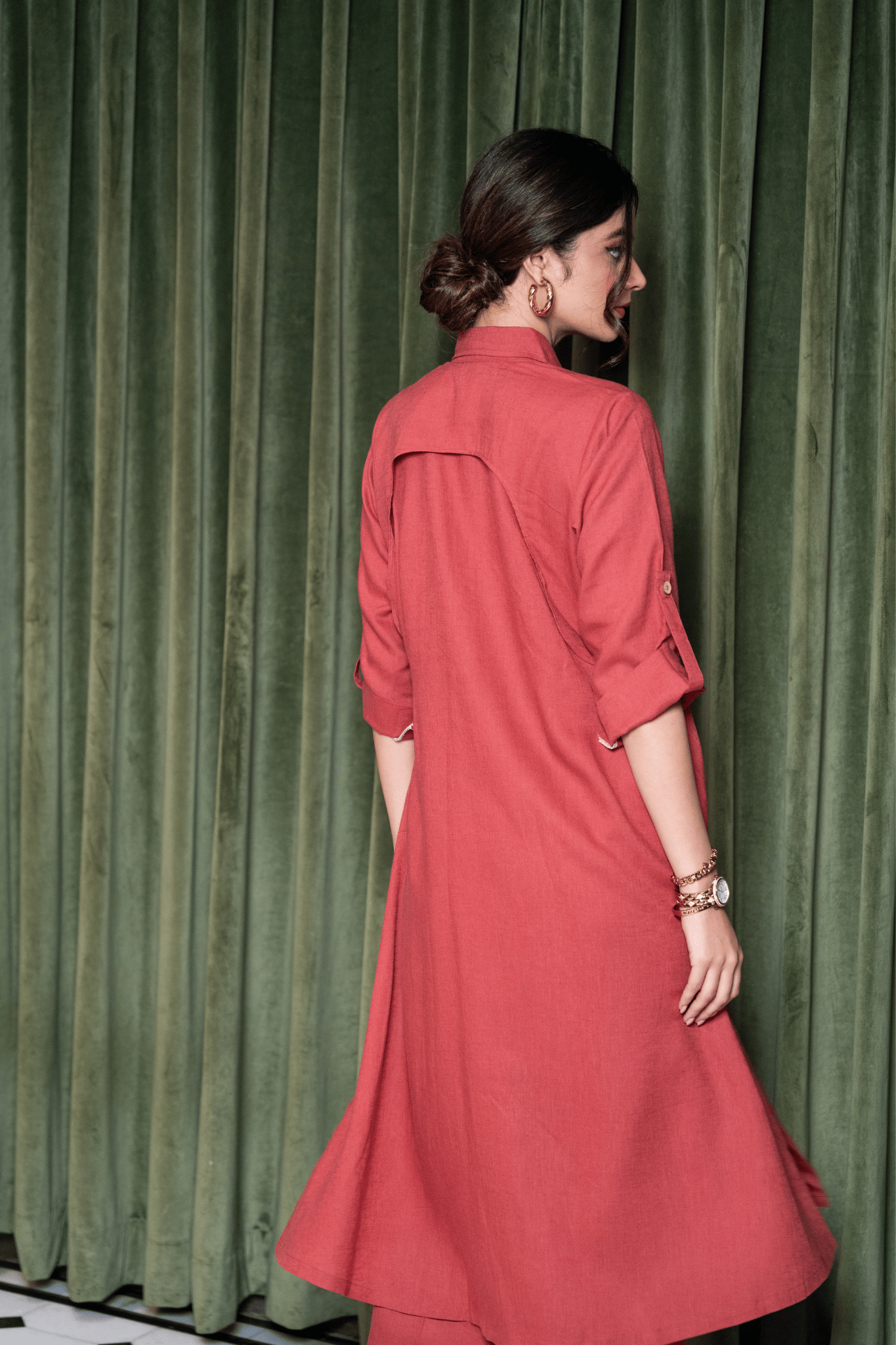 TOMATO RED LINEN CO ORD SET