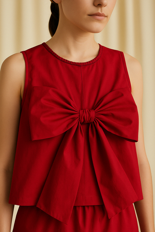 Crimson Tied Bow Knot Top