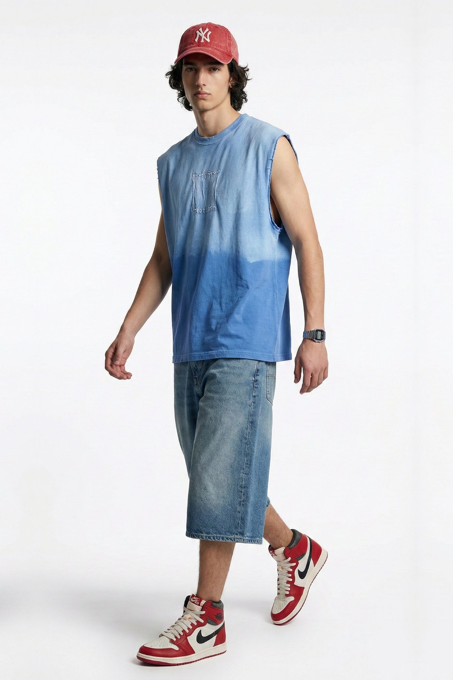 Wired Different Embroidered Tank Top - Blue Washed