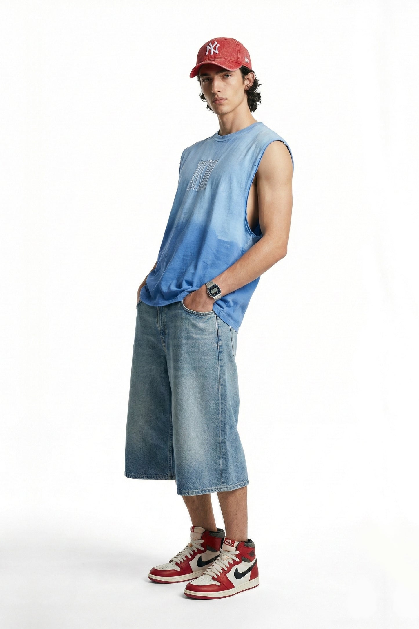 Wired Different Embroidered Tank Top - Blue Washed