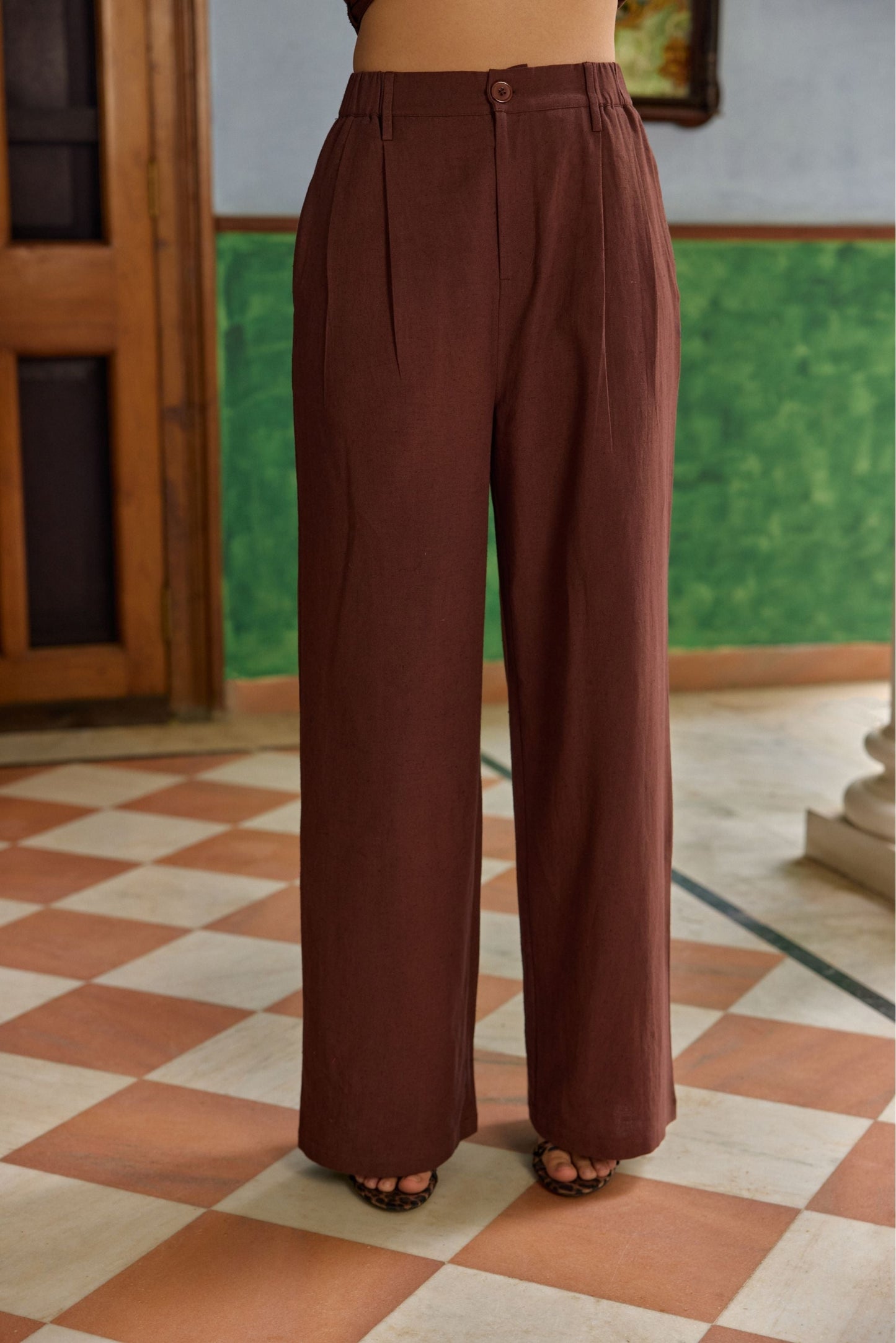 Brown Halter Neck Wrap around Top & Pants