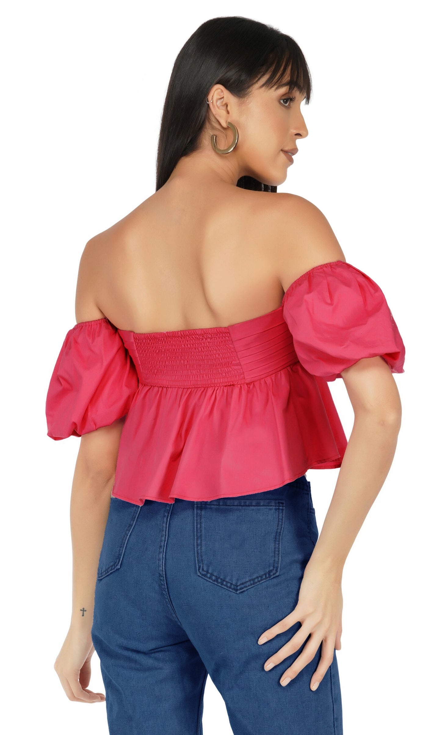 Pink Off Shoulder Puff Sleeves Top