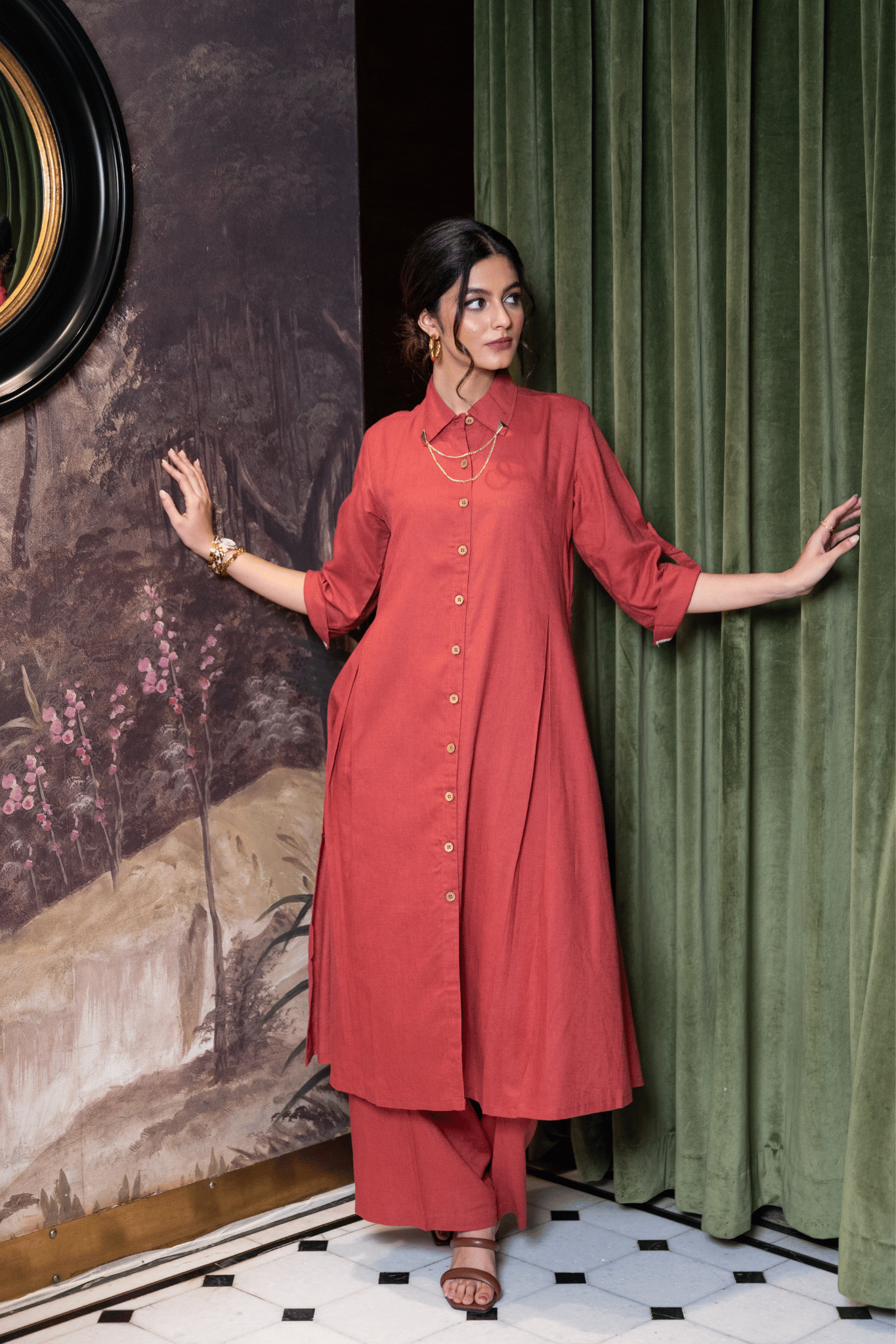 TOMATO RED LINEN CO ORD SET