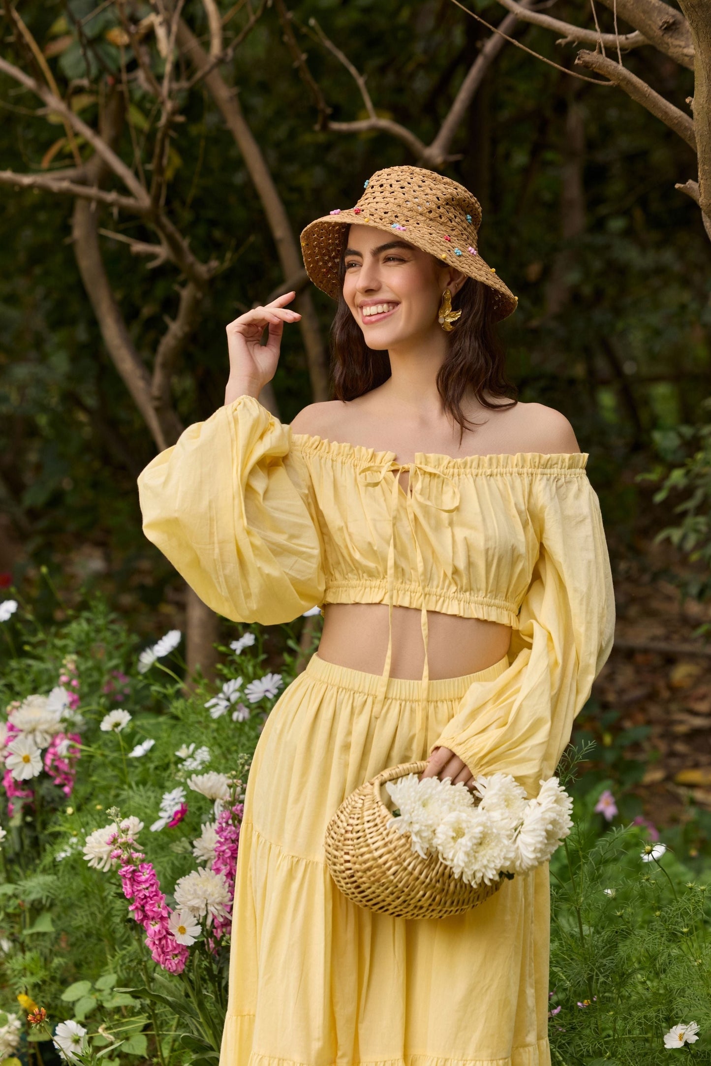 Butter Yellow Off-Shoulder Co-ord Set