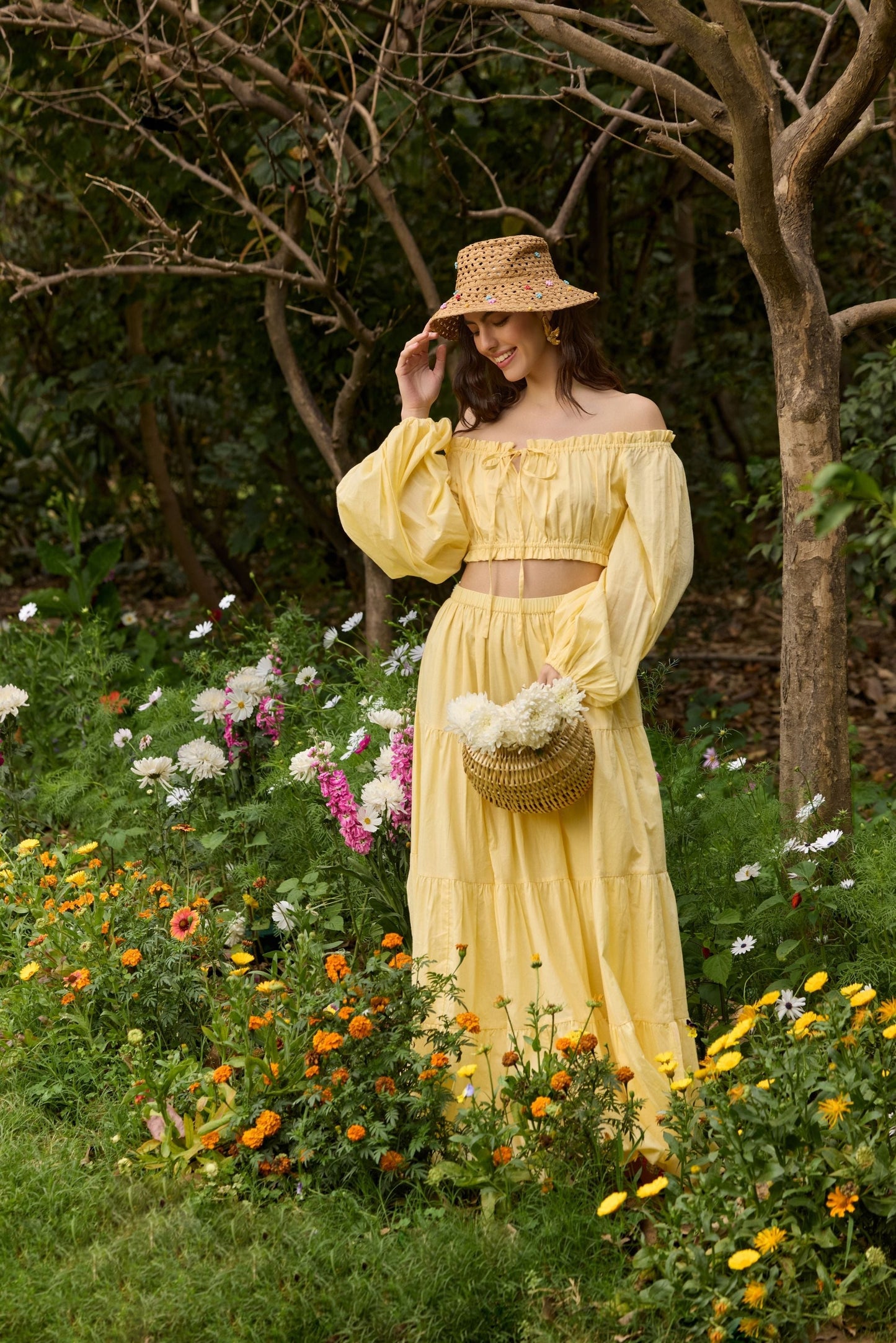 Butter Yellow Off-Shoulder Co-ord Set