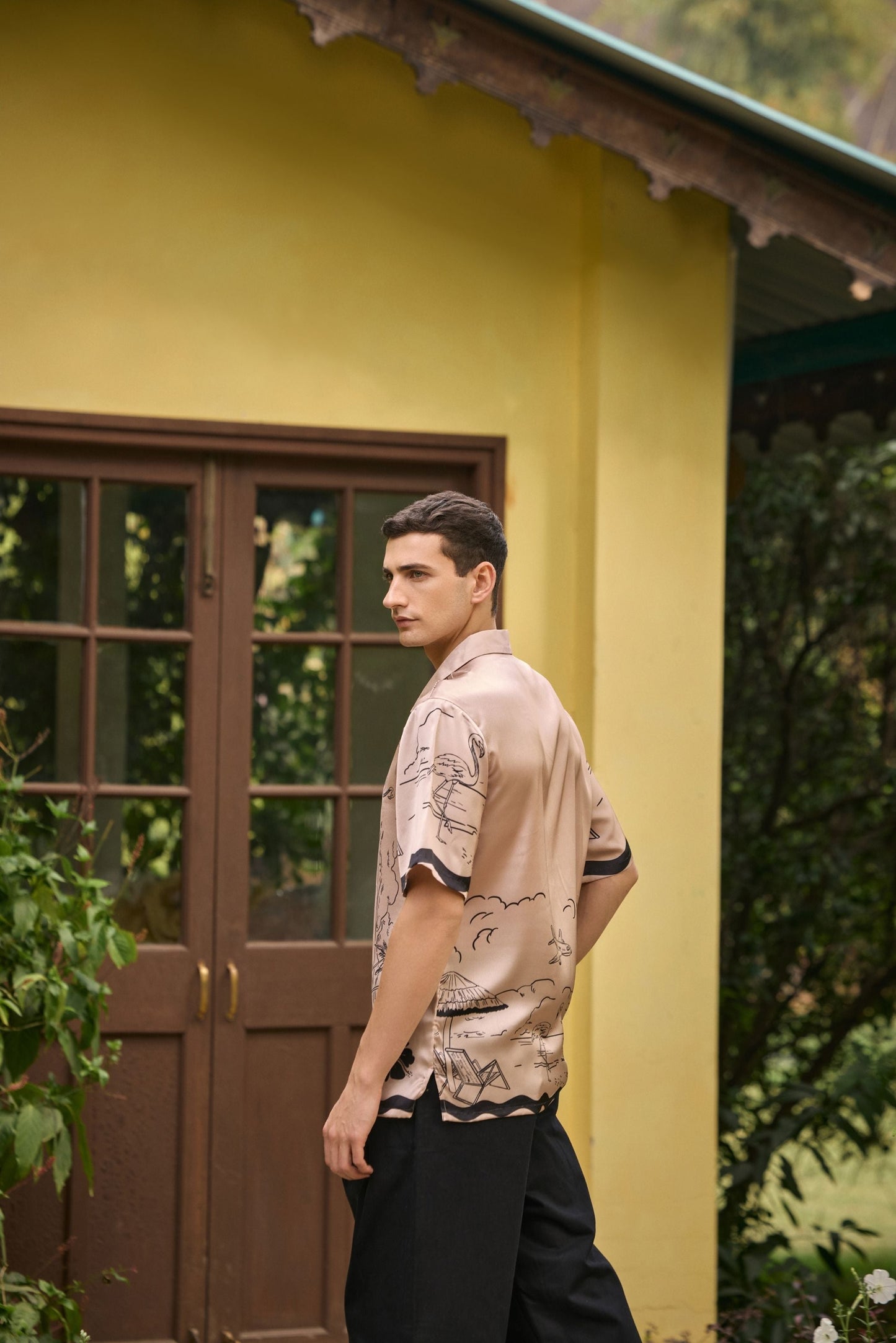 Tropical Hibiscus Printed Camp Collar Shirt