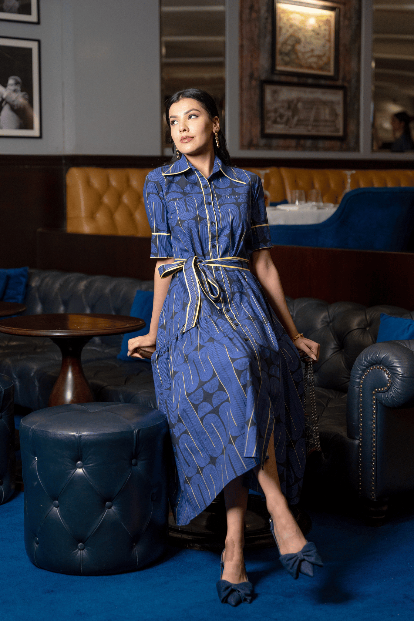 Blue Black Geometric printed Cotton Dress