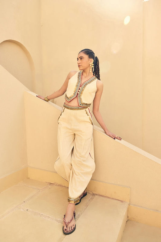 KHADI WAIST COAT WITH KHADI HERAM PANTS