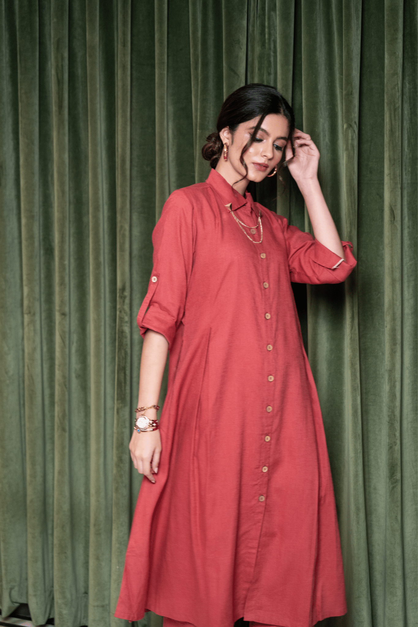 TOMATO RED LINEN CO ORD SET