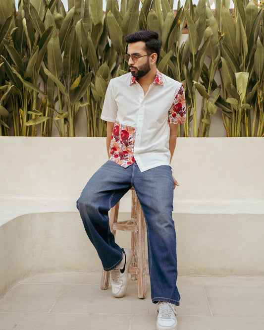 Ocean Life Side Patch Merlot Cotton Shirt