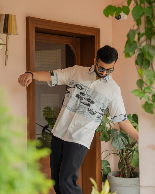 Skeleton Fish Sky Middle Patch Shirt