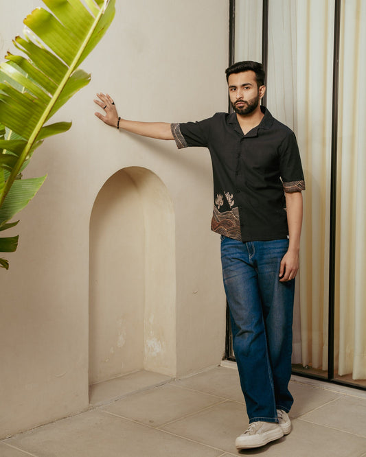 Block Turtle Ebony Side Patch Linen Shirt