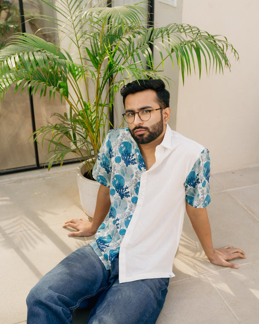 Ocean Life Half and Half Turkish Linen shirt