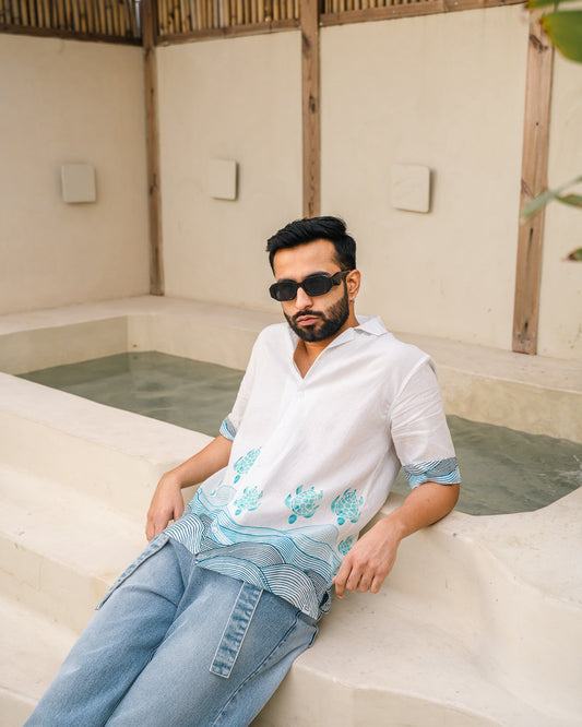 Block Turtle Sky Linen Shirt