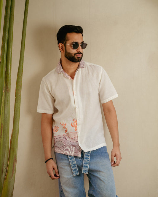 Block Turtle Flirt Side Patch Linen Shirt