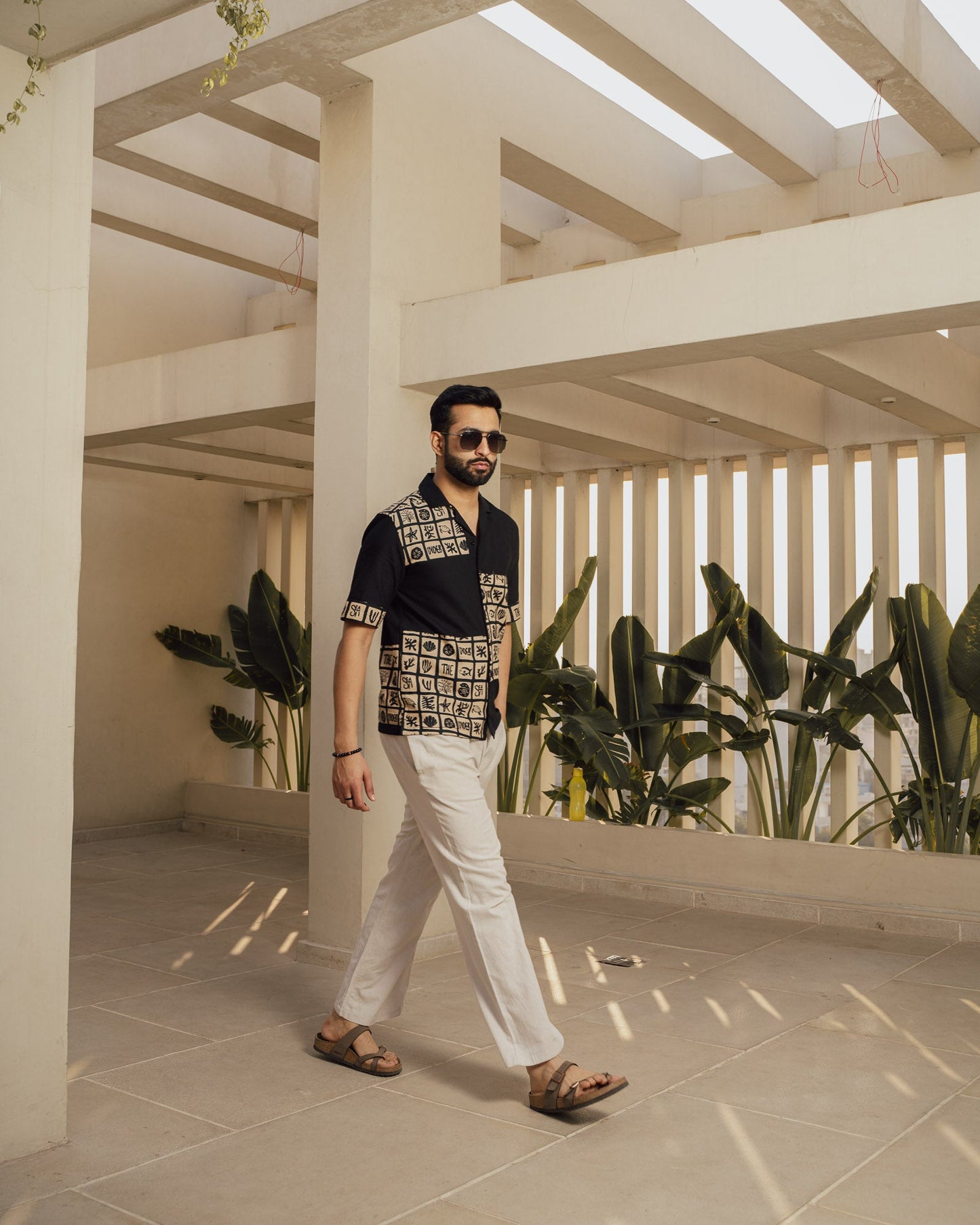 Aqua Block Ebony Maze Linen Shirt