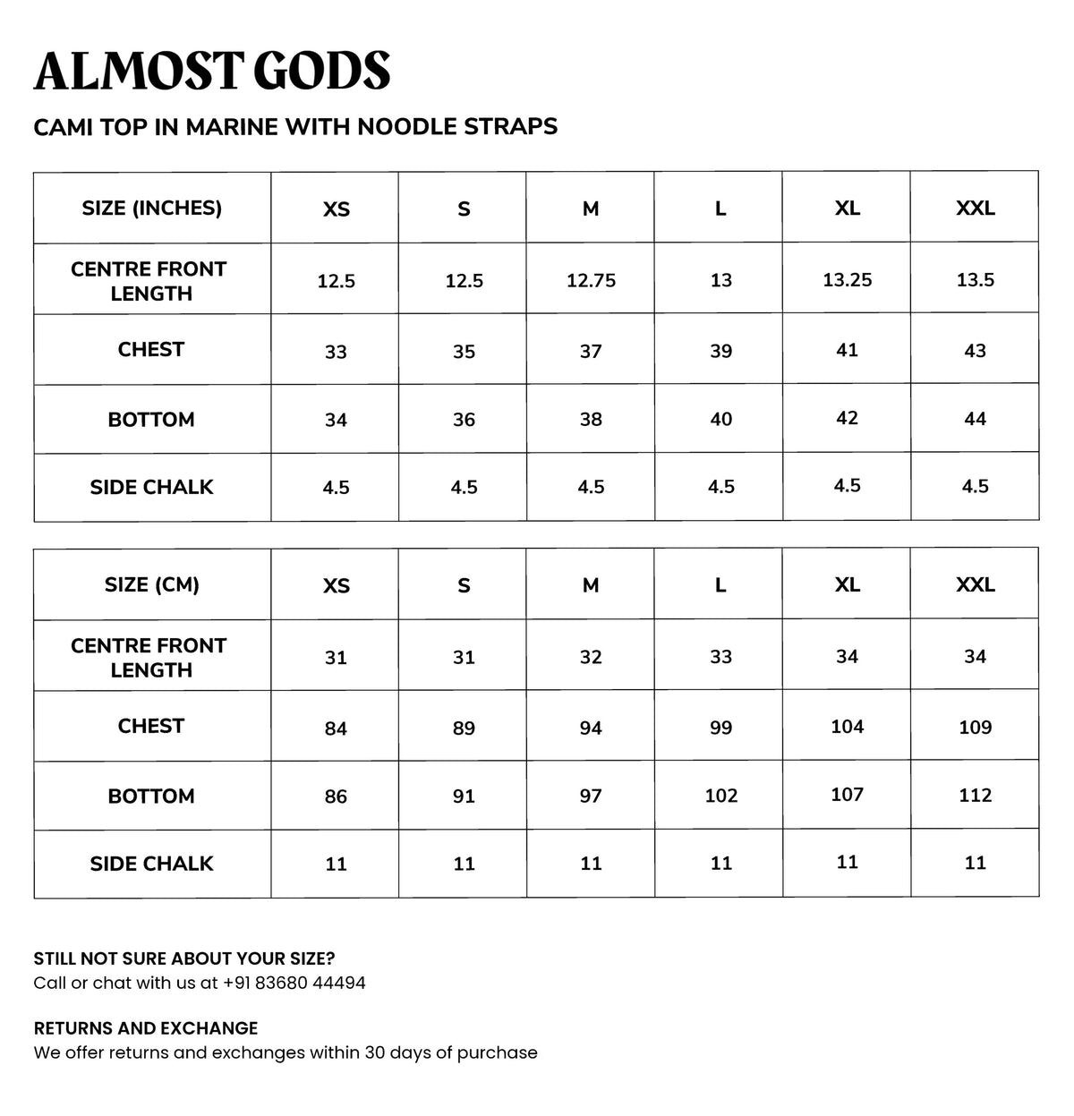 Size chart
