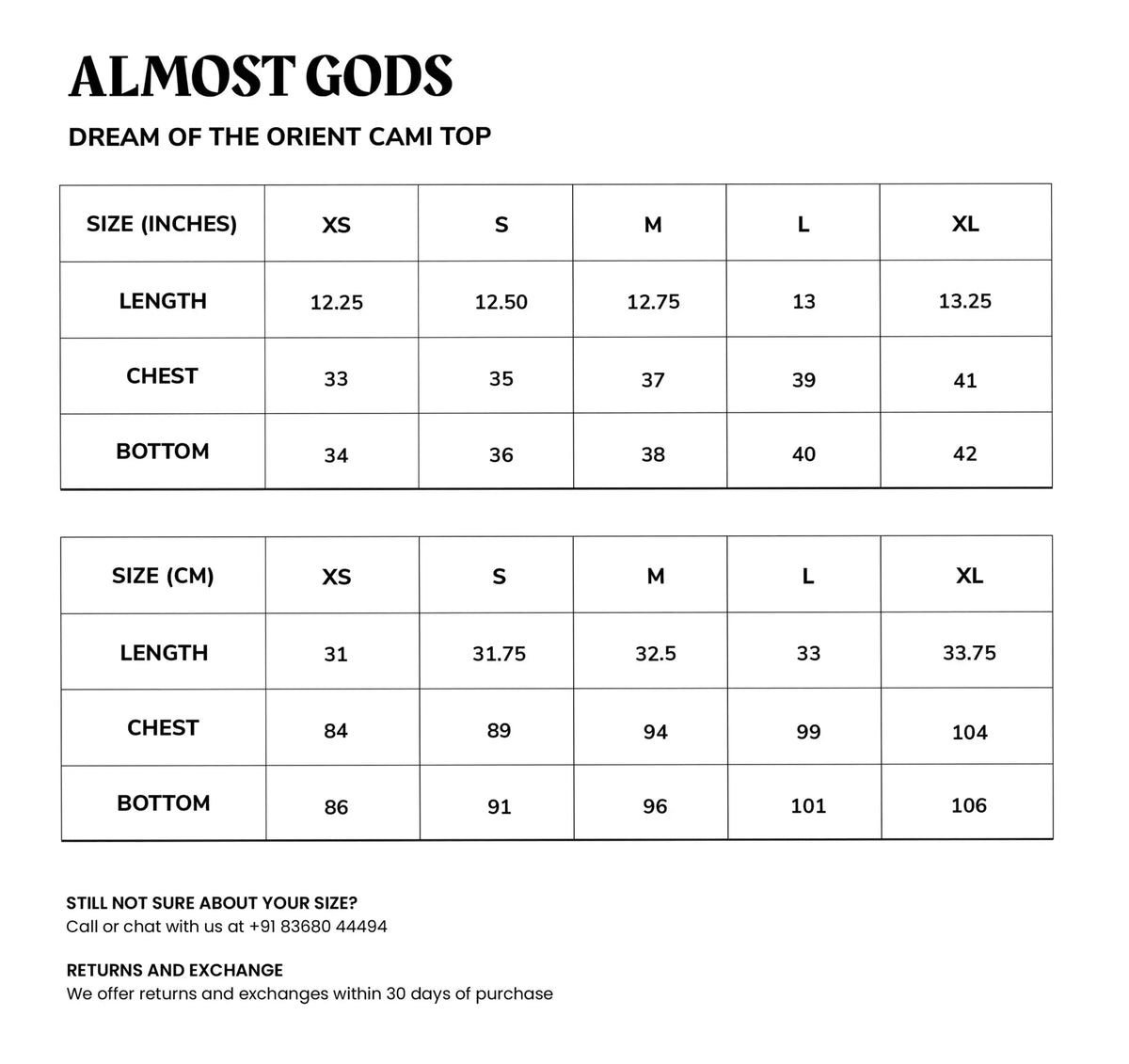 Size chart