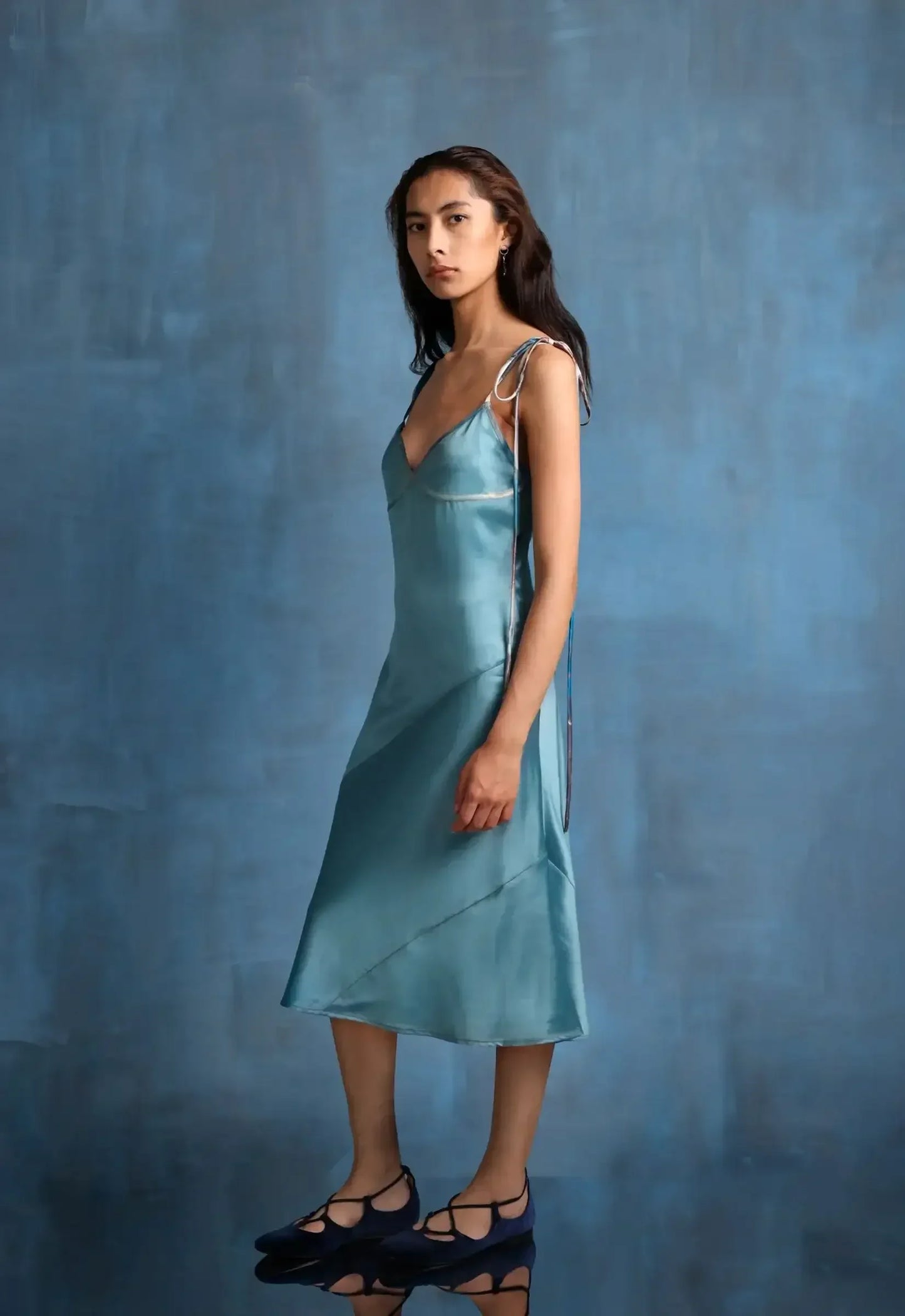 Midi Satin Dress With Noodle Straps
