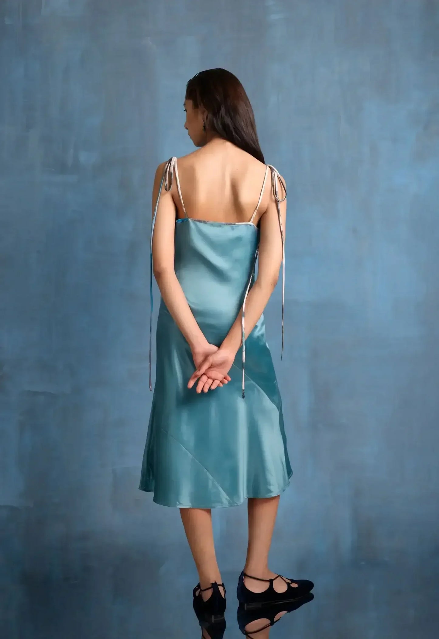 Midi Satin Dress With Noodle Straps
