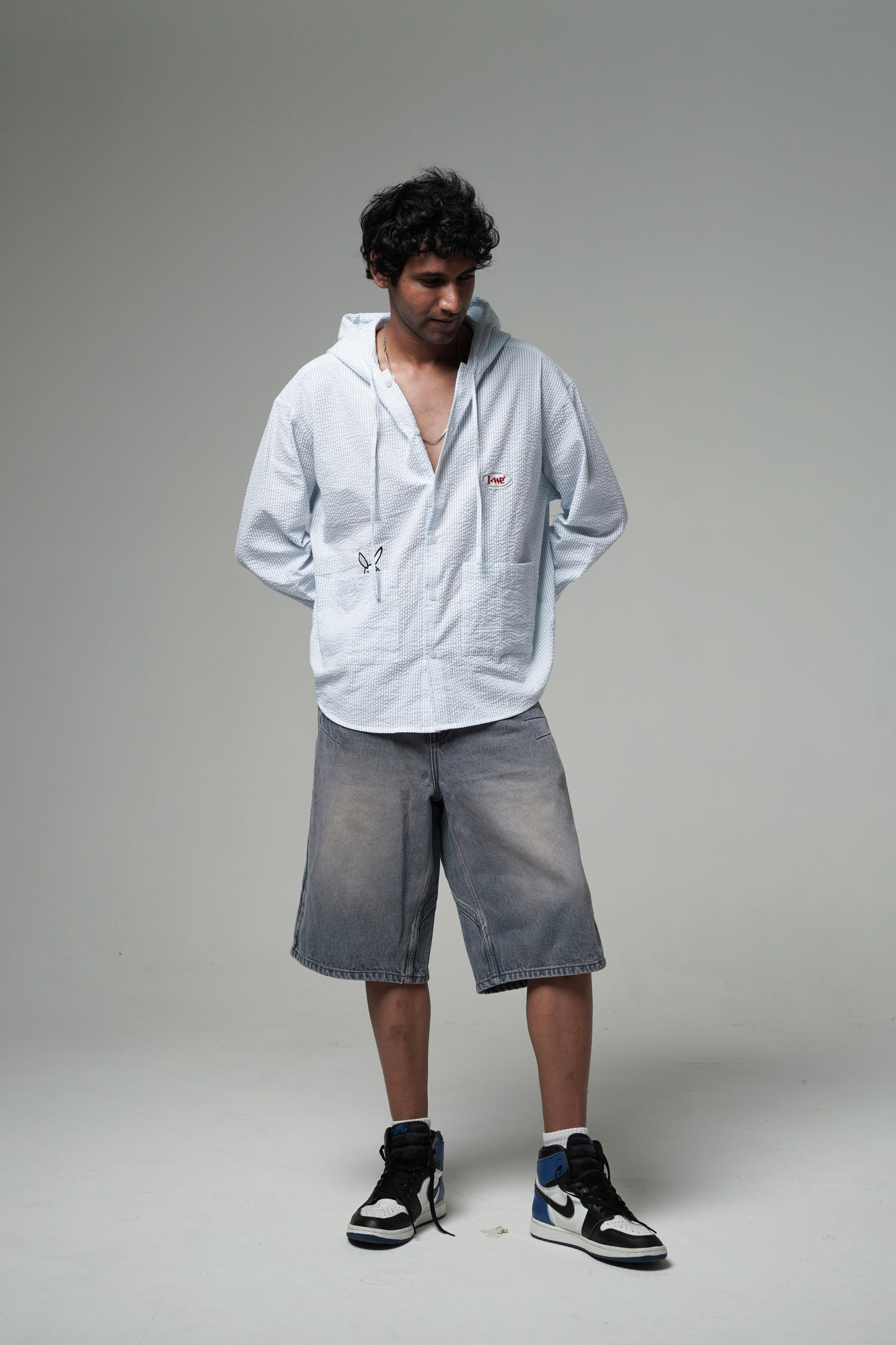 Sky Hooded Textured Shirt