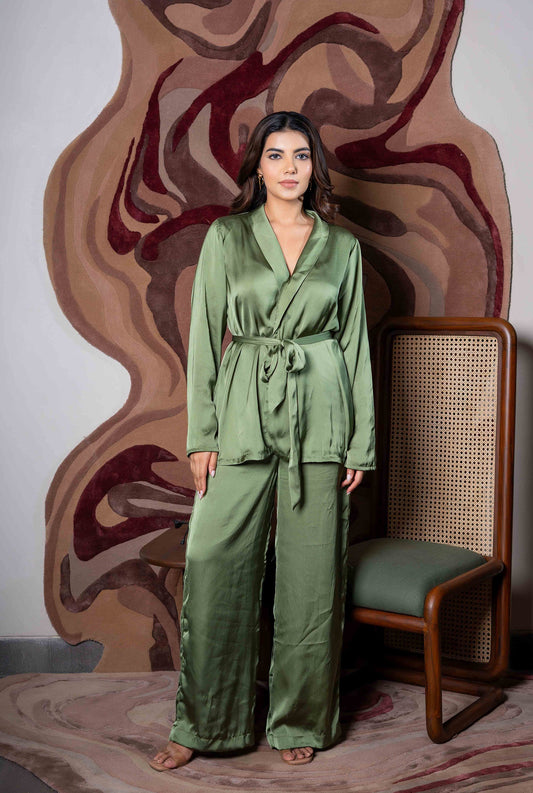 BOSS lady Olive  Green Tie up Blazer Co-ord Set