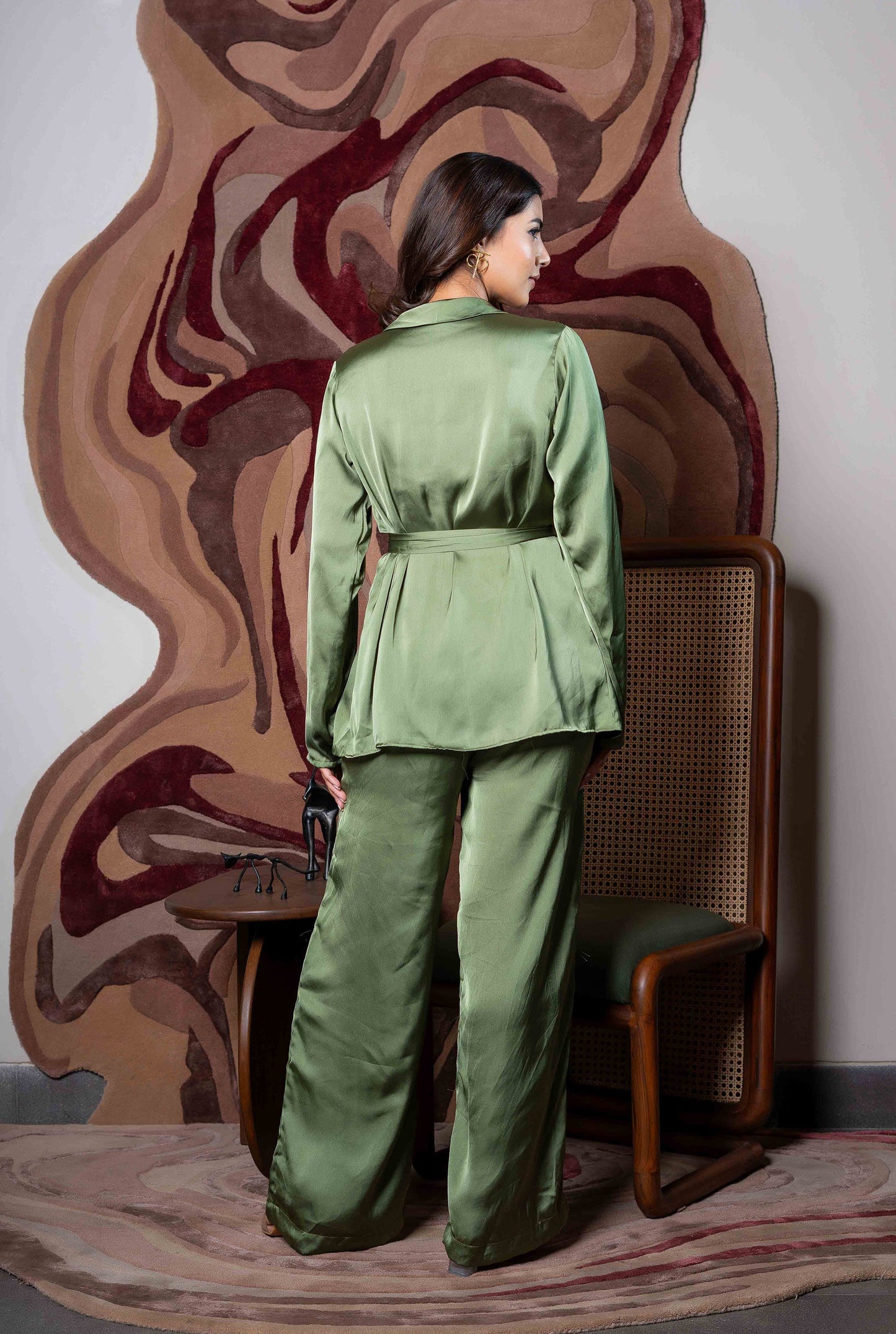 BOSS lady Olive  Green Tie up Blazer Co-ord Set