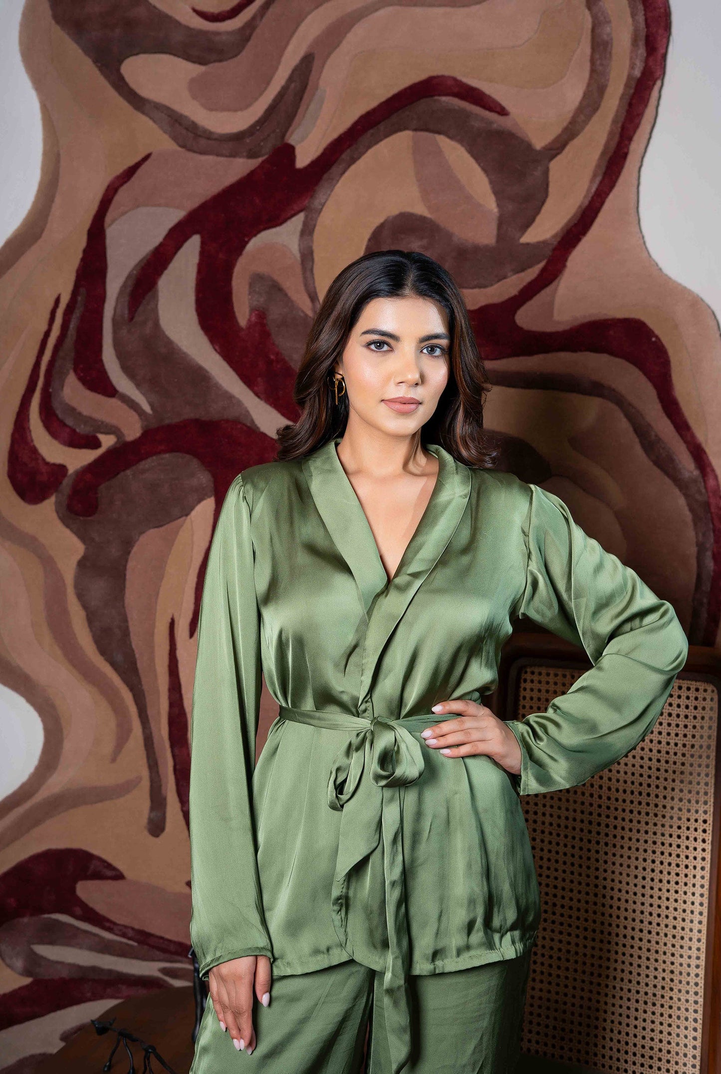 BOSS lady Olive  Green Tie up Blazer Co-ord Set