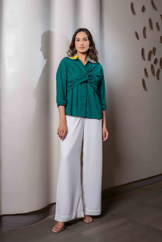 Green pea Shirt with Front Knot
