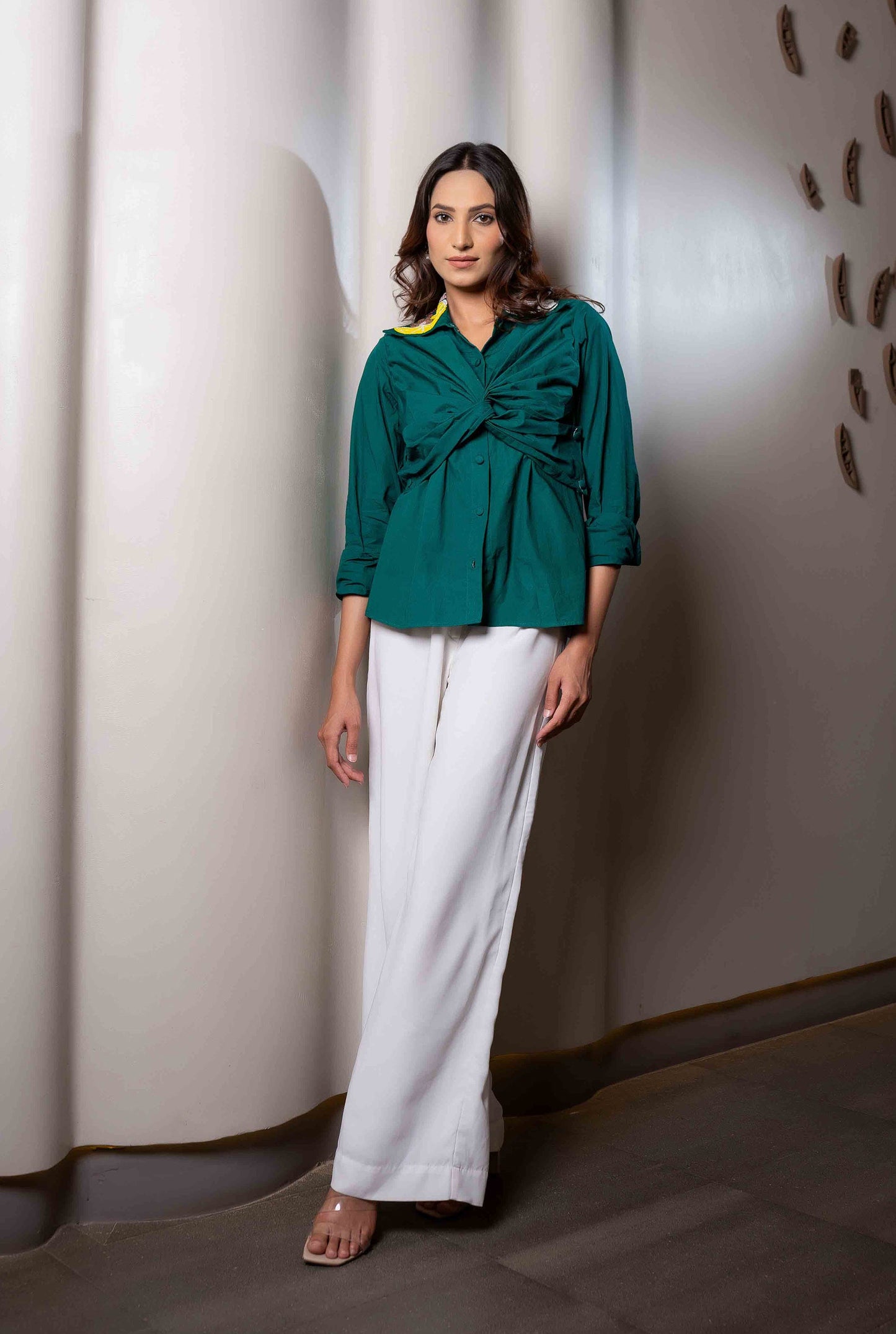 Green pea Shirt with Front Knot