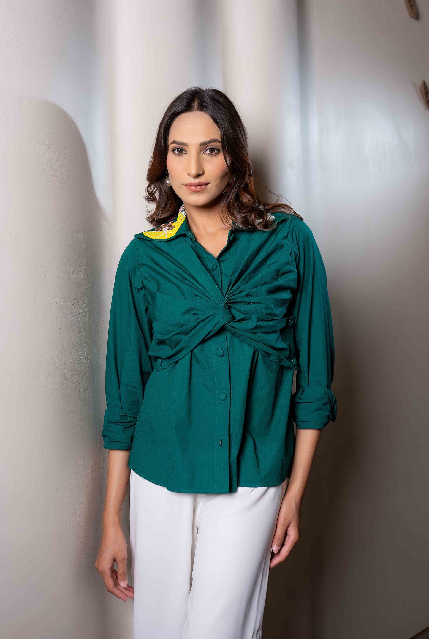 Green pea Shirt with Front Knot