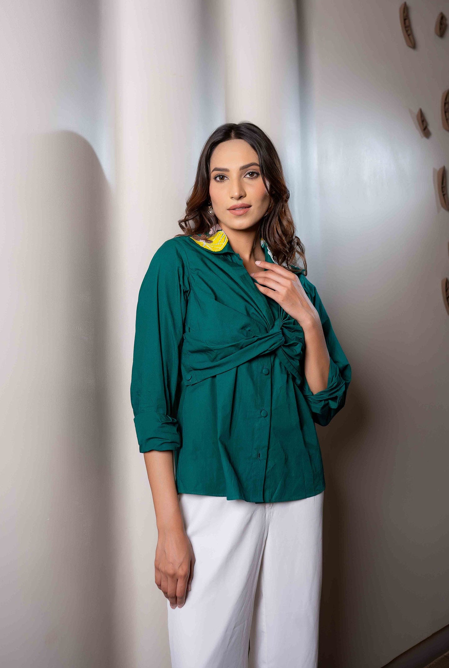 Green pea Shirt with Front Knot