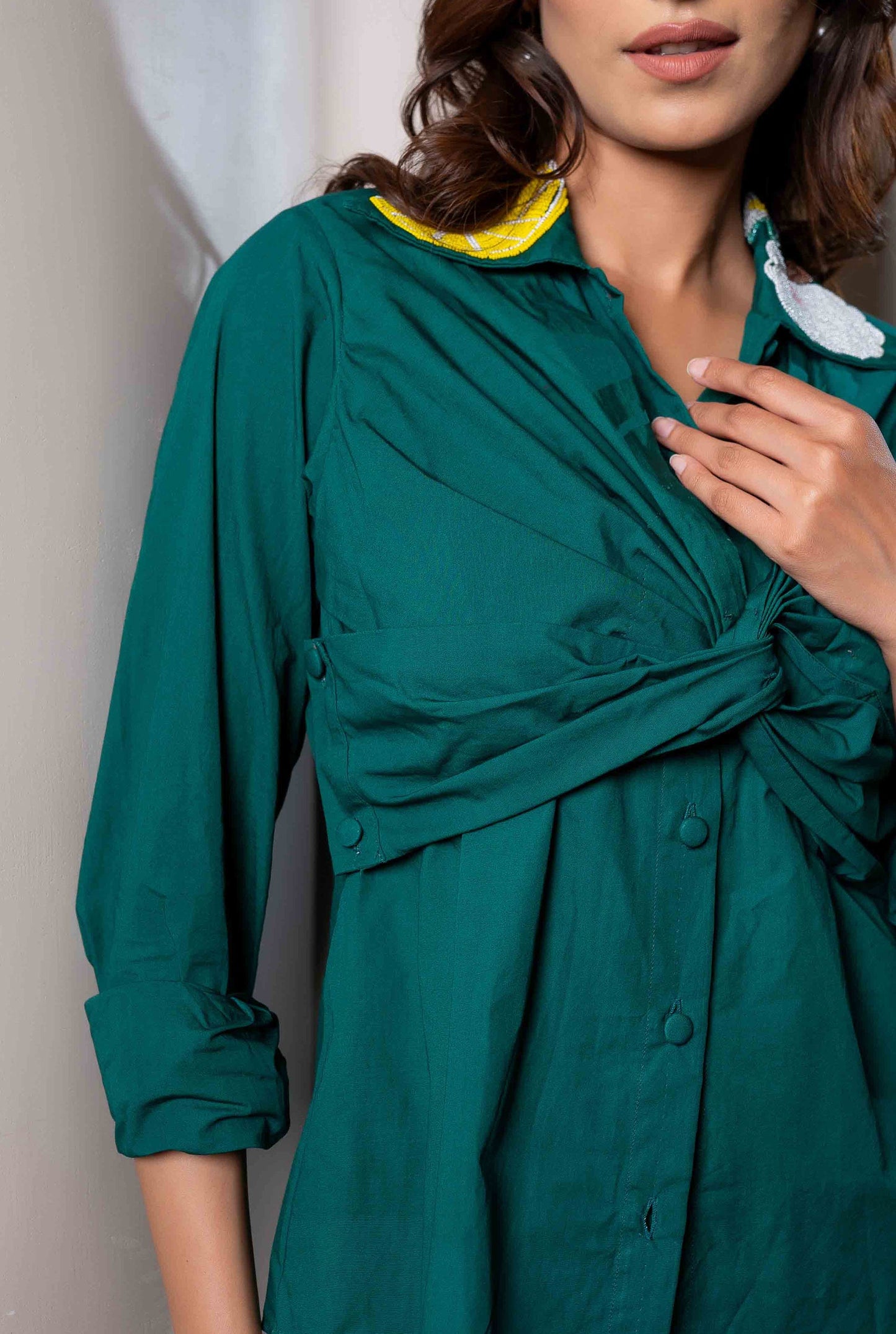 Green pea Shirt with Front Knot
