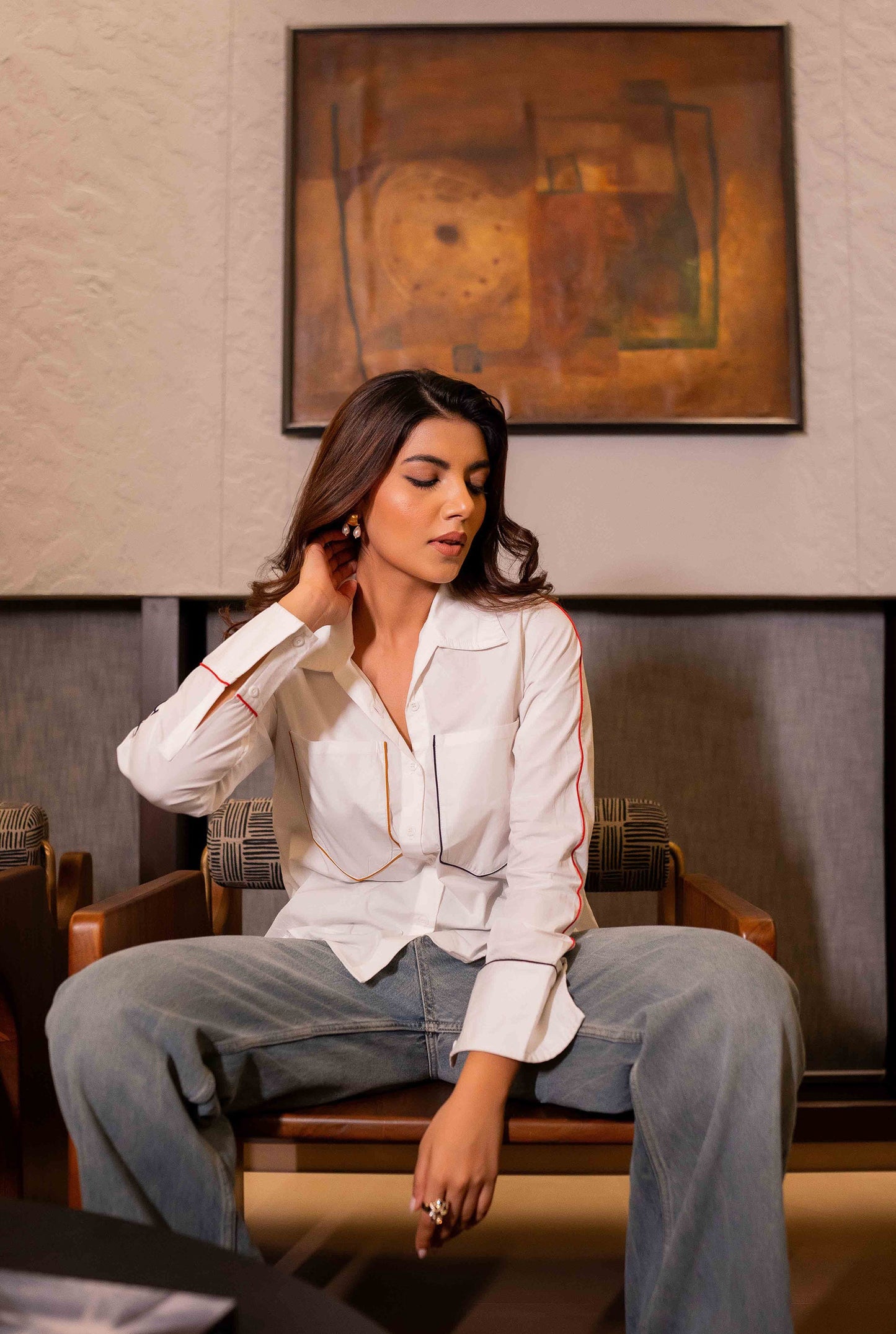 Modern Office White Shirt with Multi Color Piping