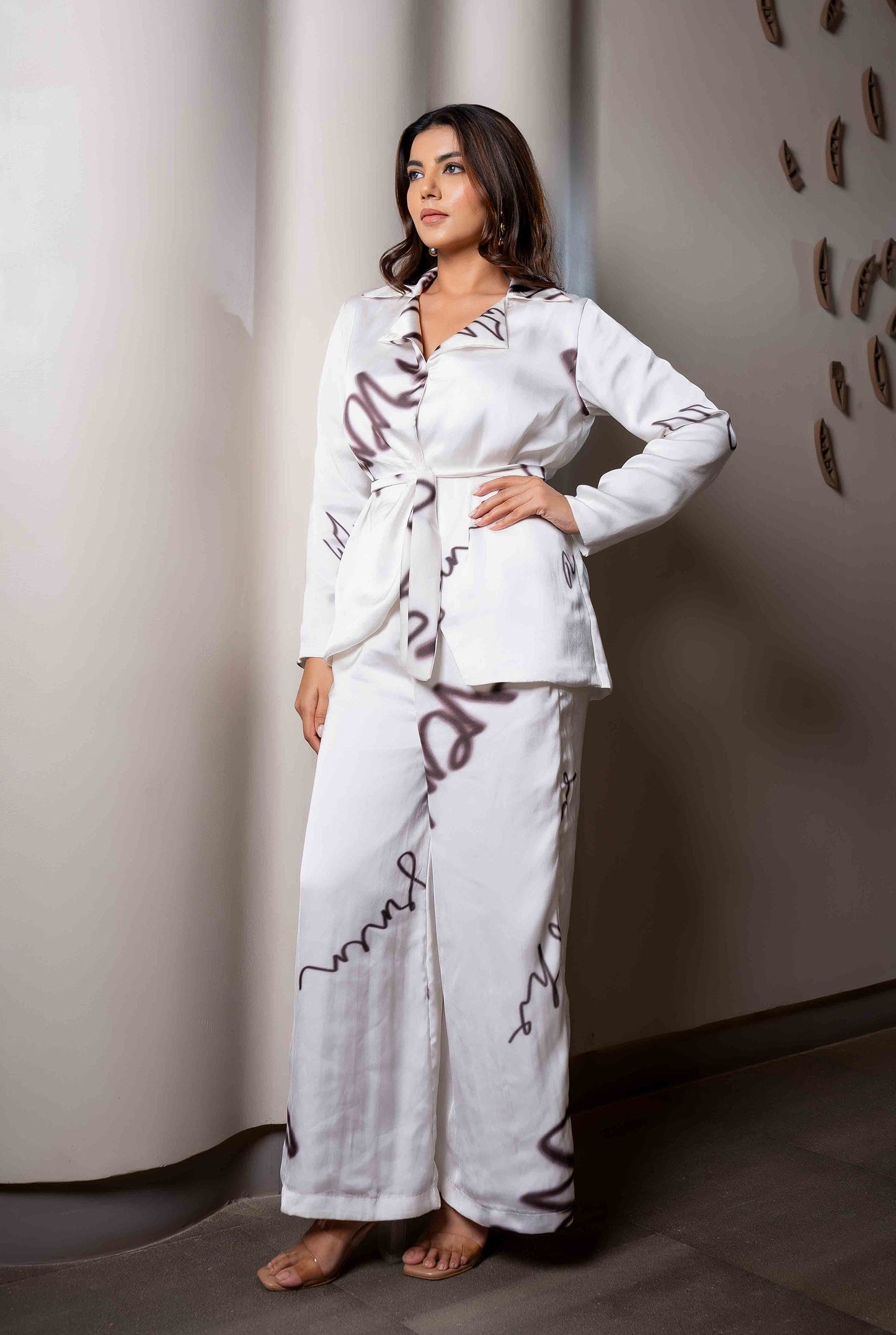 Boss babe White and Black Doodle Print Co-ord Set