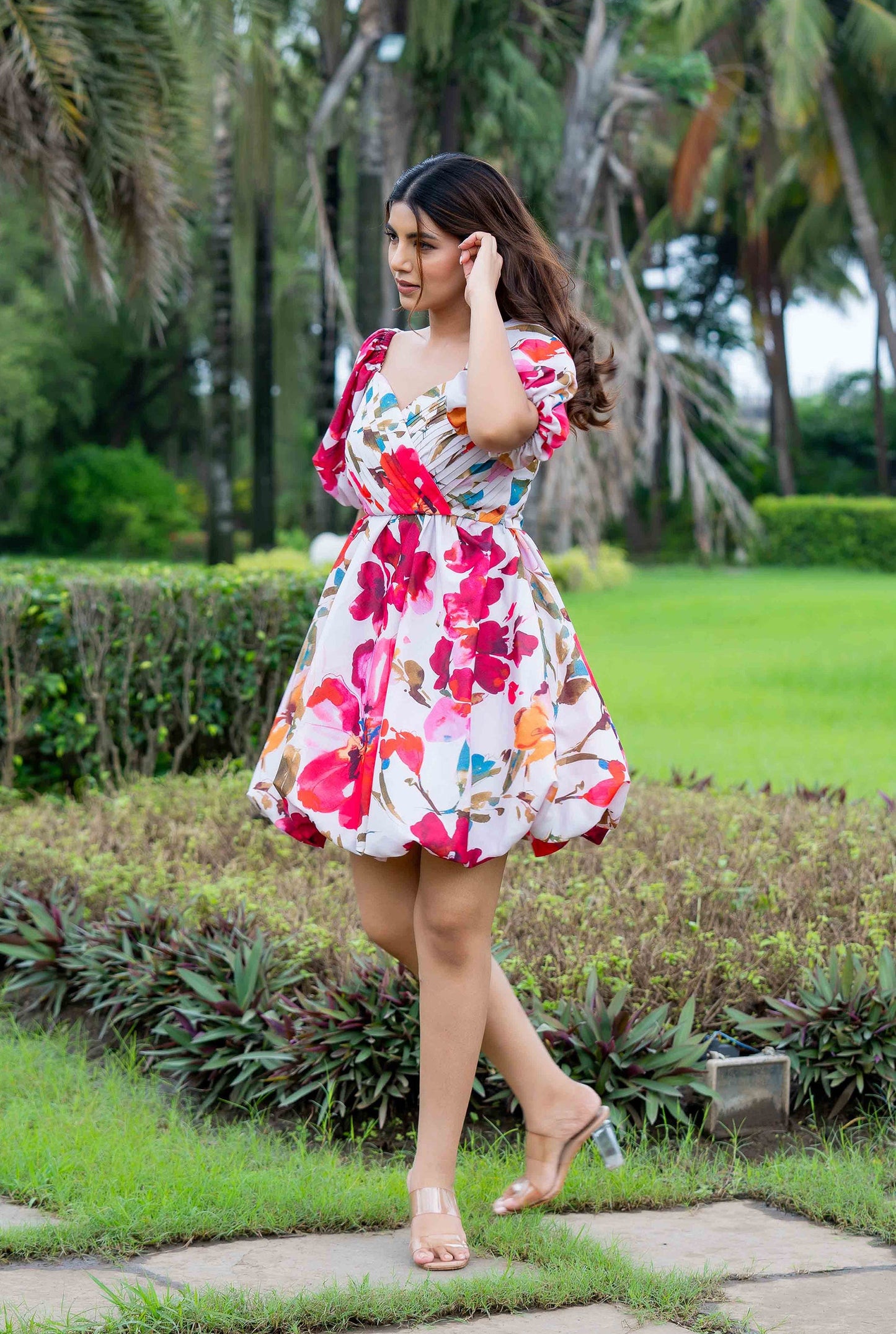 Alice Multi Color Floral Print Balloon Dress