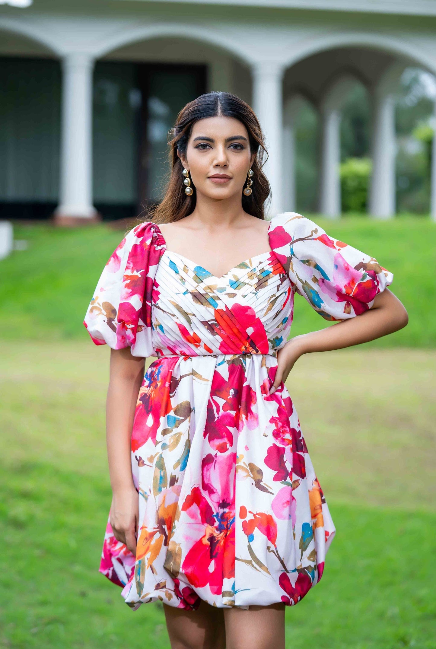 Alice Multi Color Floral Print Balloon Dress
