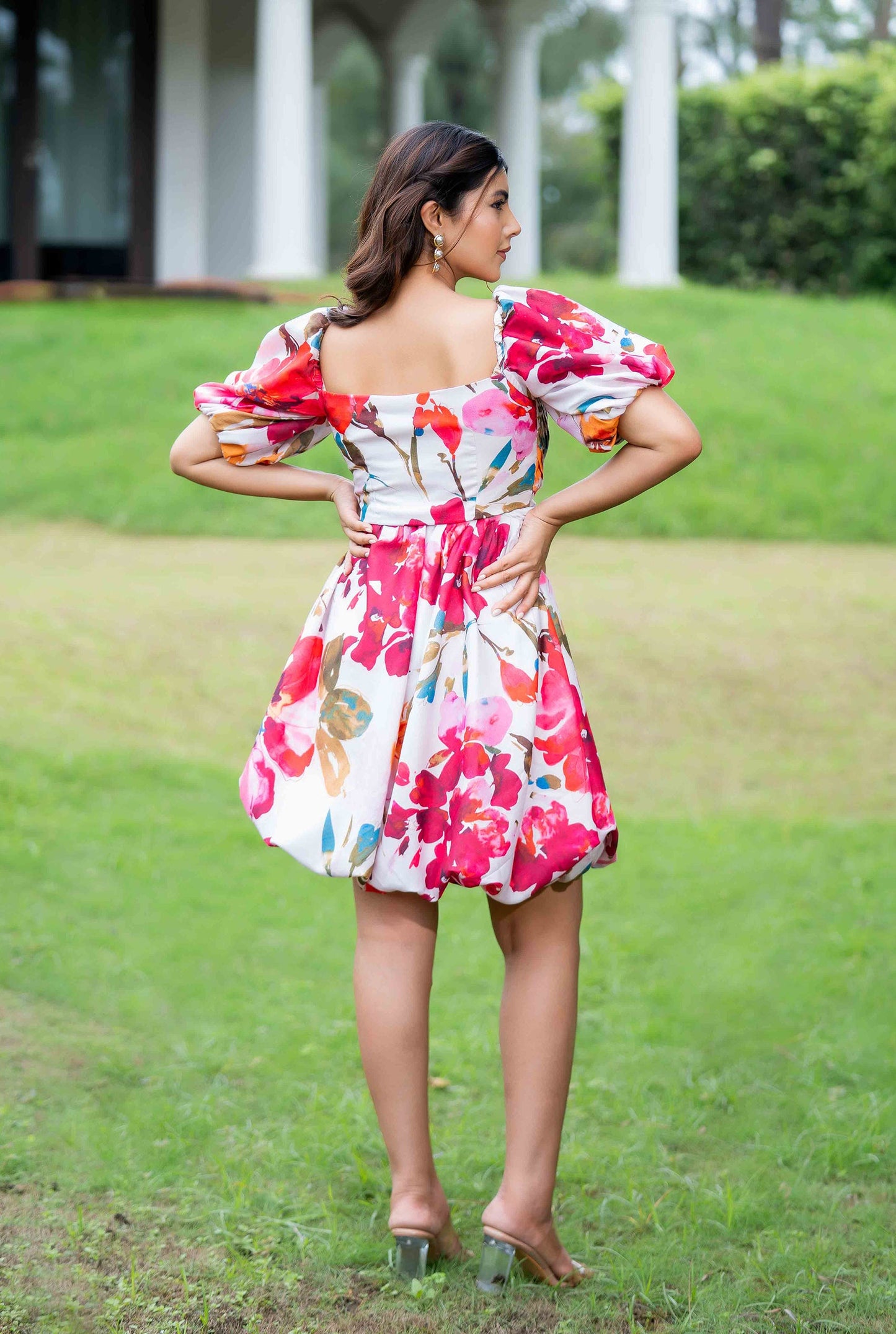 Alice Multi Color Floral Print Balloon Dress