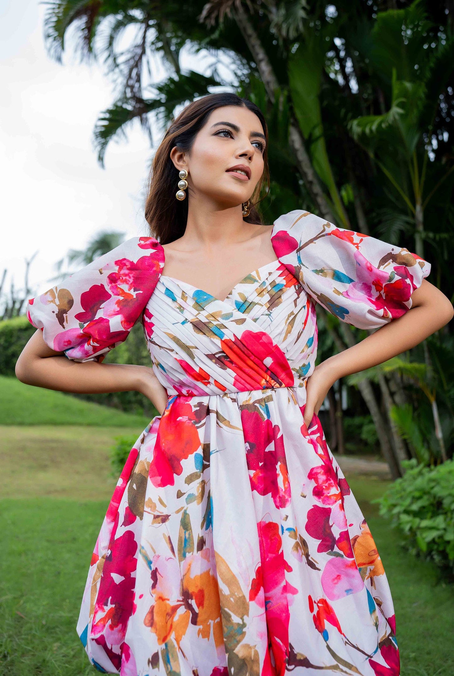 Alice Multi Color Floral Print Balloon Dress