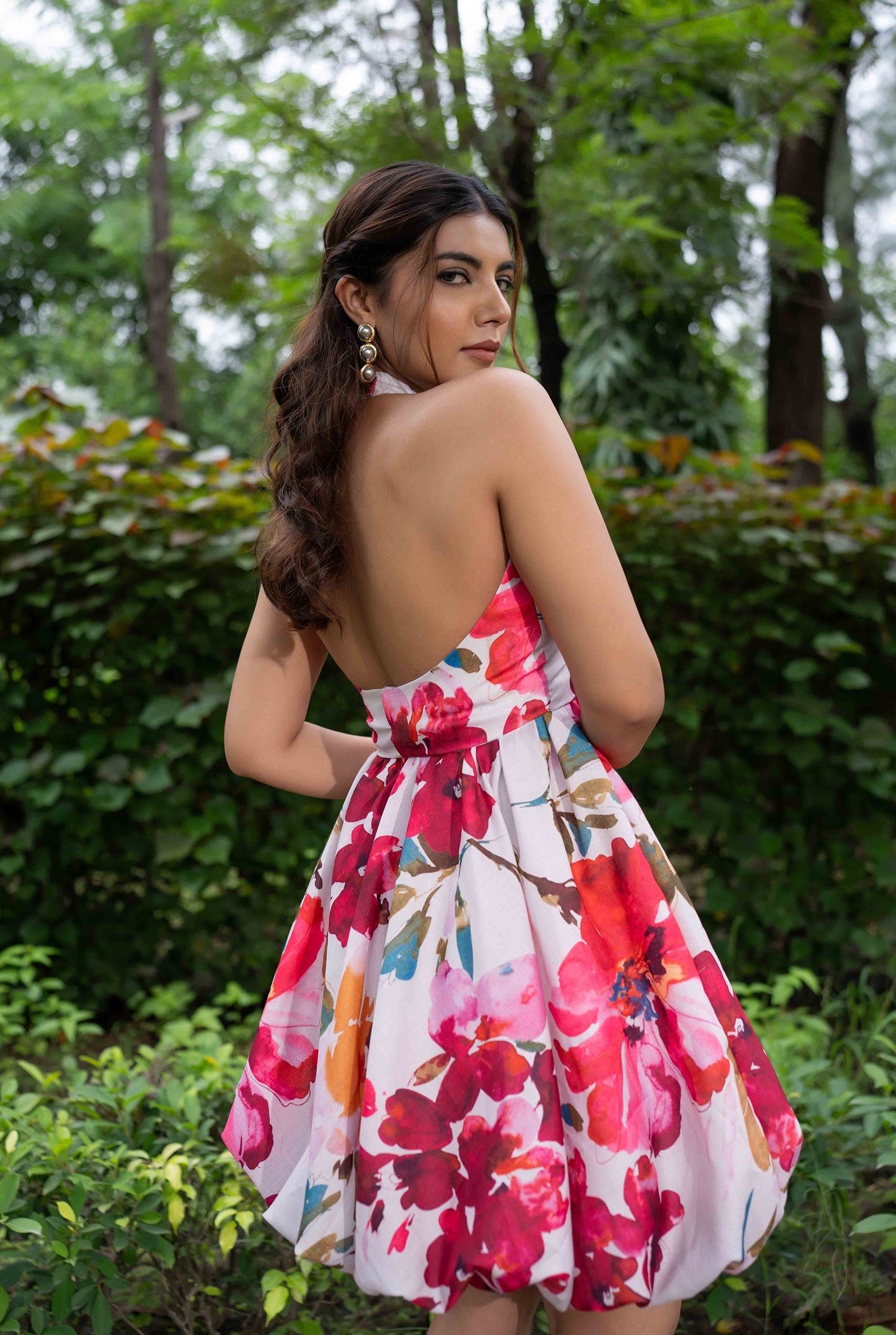 Emily Watercolor Floral Print Halter Dress