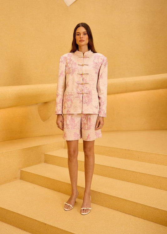 Blush Pink Jacquard Co-ord with Mandarin Collar