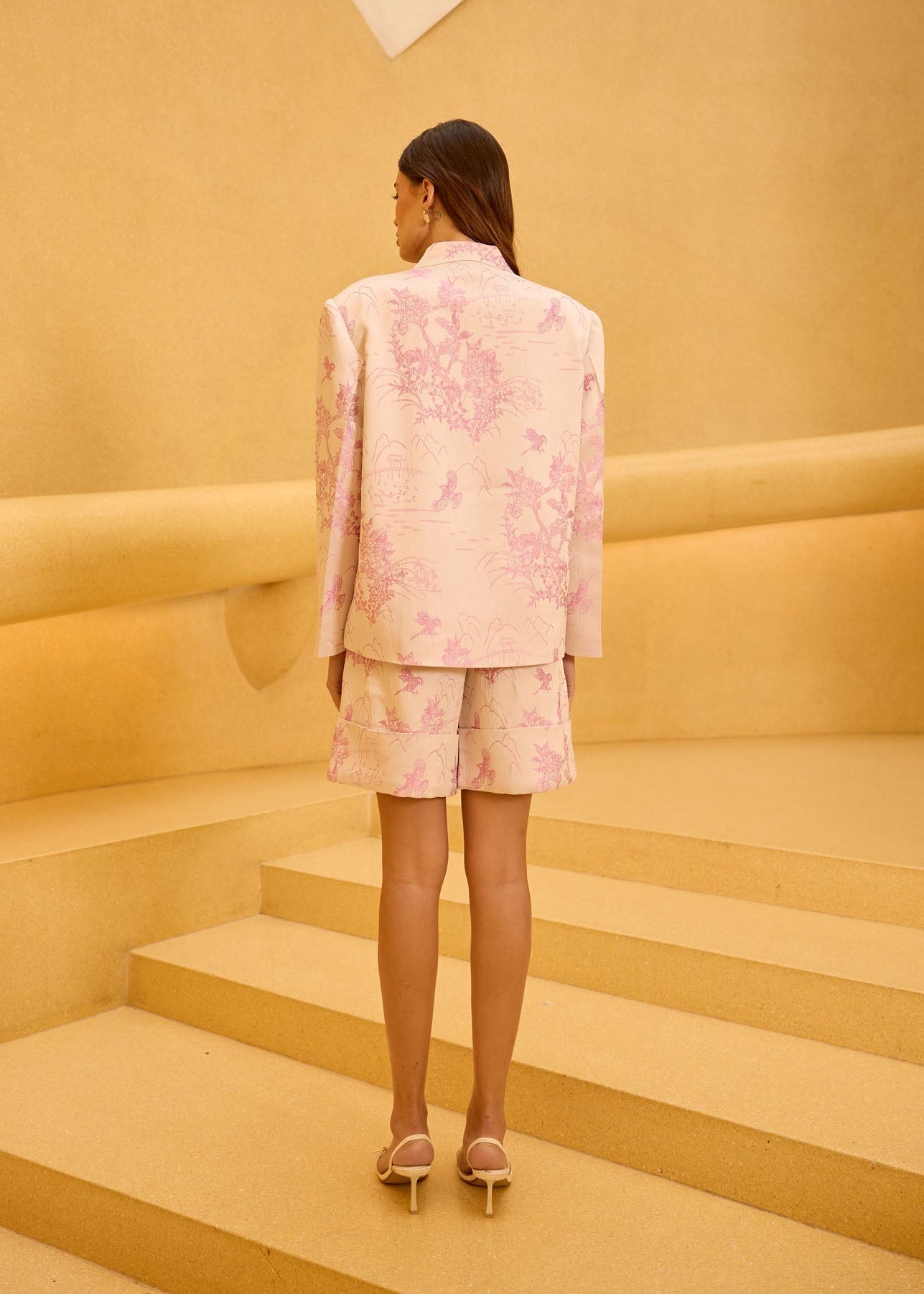 Blush Pink Jacquard Co-ord with Mandarin Collar