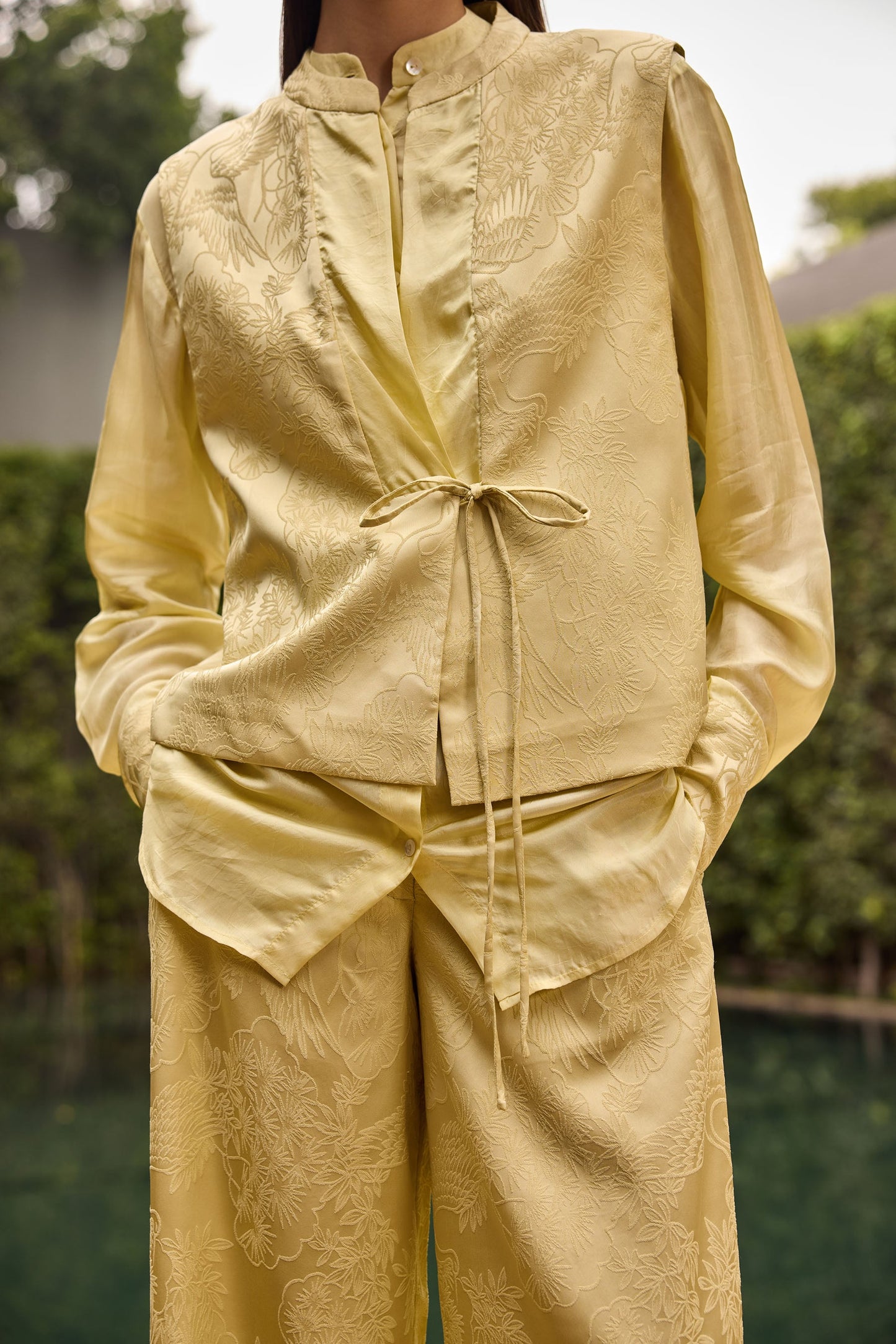 Butter Yellow Jacquard three piece Set